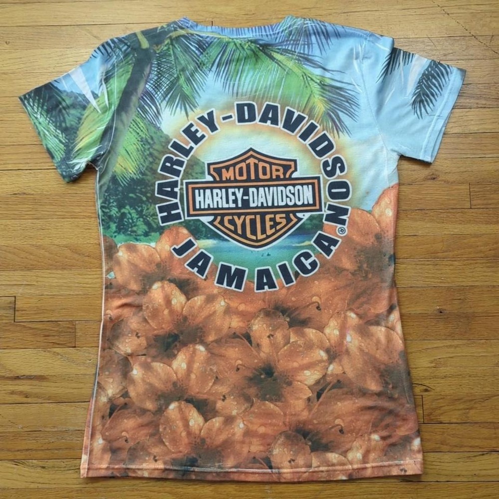 Harley Davidson Jamaica AOP Tropical Sublimation Tee Y2K Biker Large - Picture 2 of 8